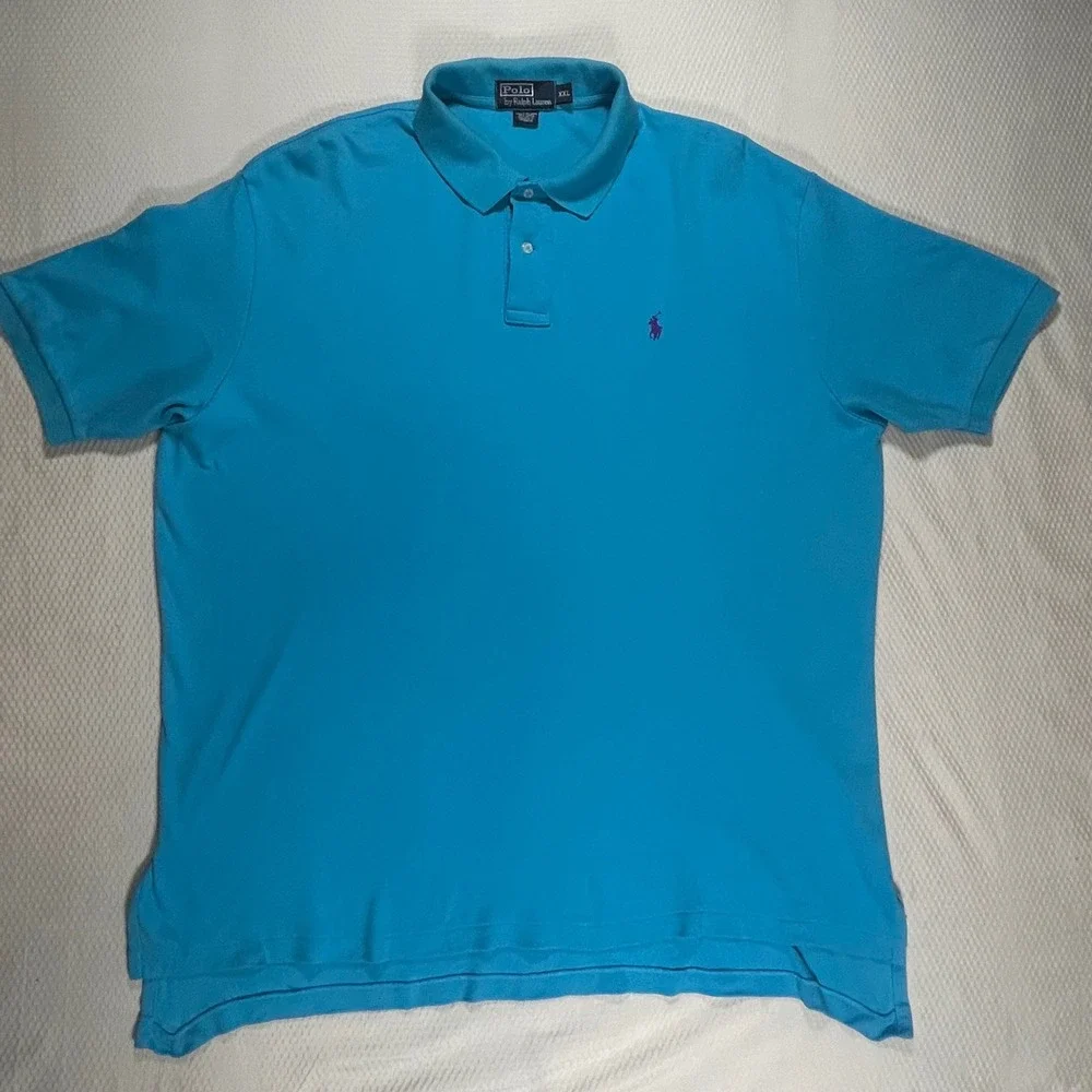 Polo Ralph Lauren Mens XXL Short Sleeve Polo Shirt Turquoise Blue Purple Pony